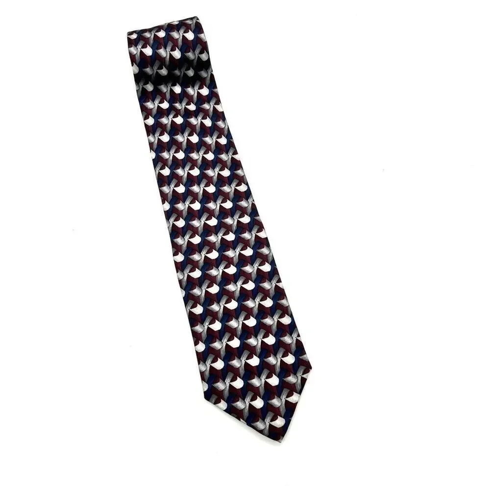 Danielli Milano All Silk Tie Handmade in Italy Burgundy Blue White Geometric Pri